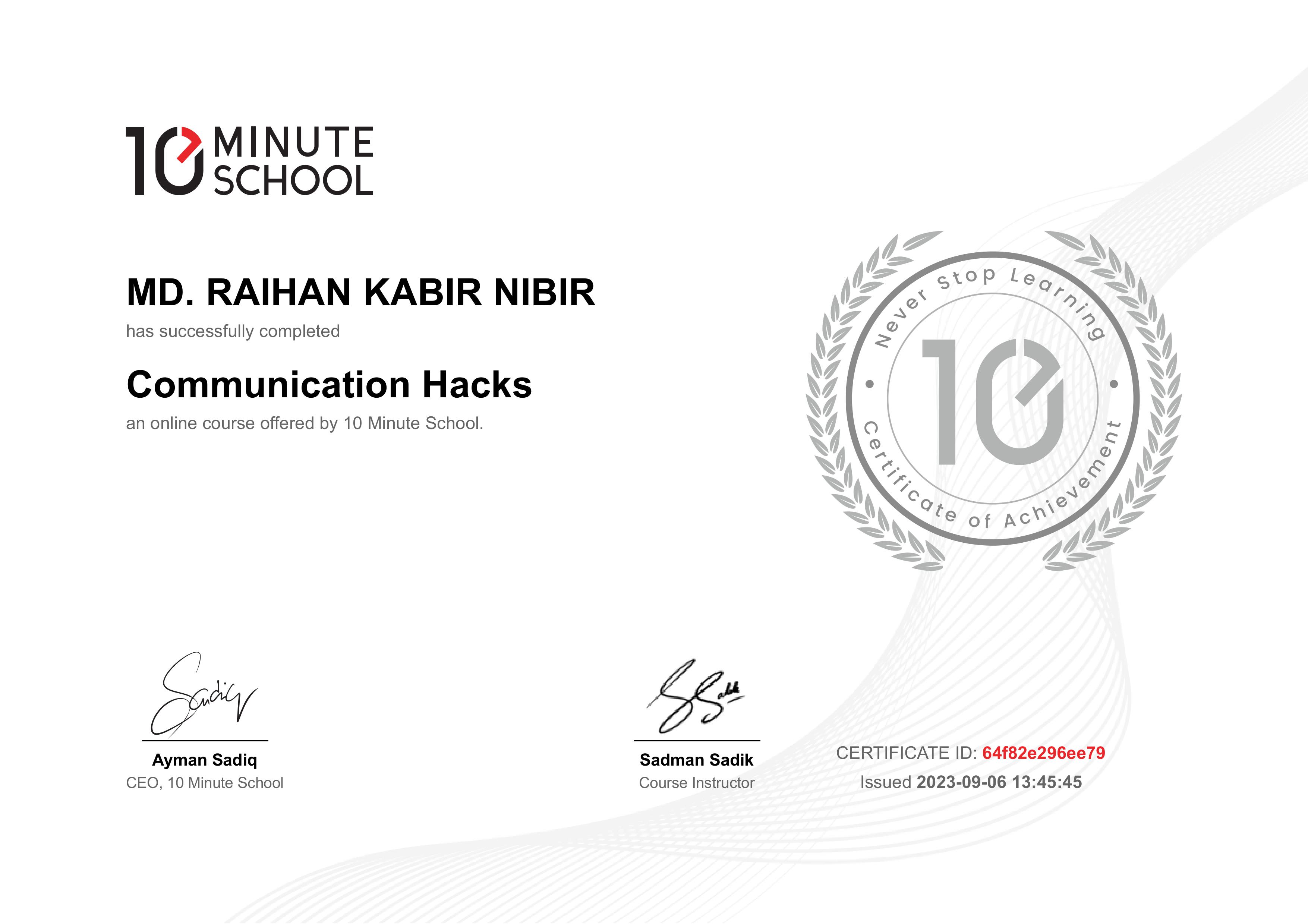 Communication Hacks Certificate