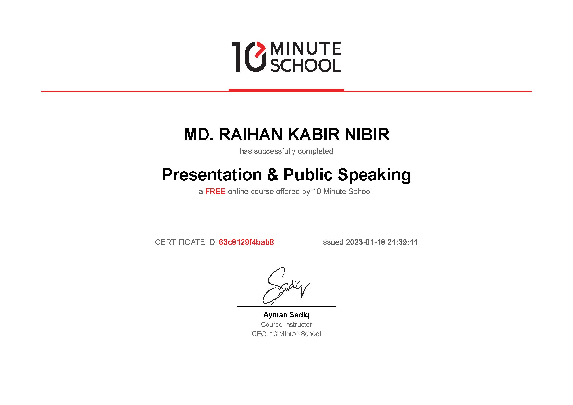 Presentation & Public Speaking Certificate